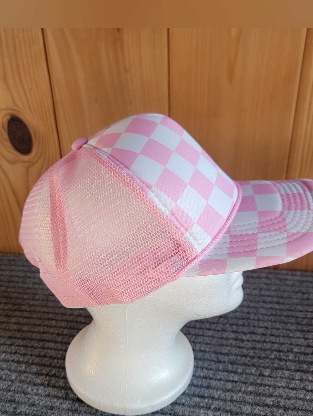 Women’s SnapBack Pink & White Checkered Trucker Hat